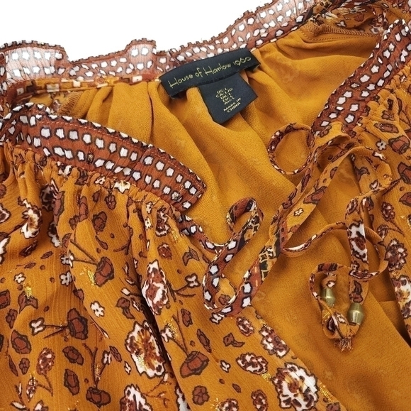 House of Harlow Revolve Brown Floral Boho Sheer Layered Ruffled Peasant … - Picture 6 of 16
